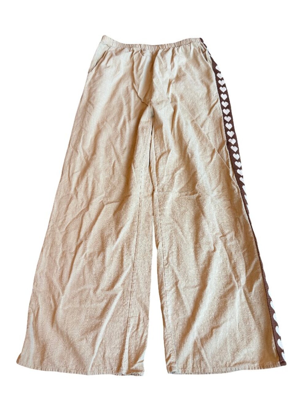 By Frankie 100% Cotton Khaki Pants Heart Detail Casual Neutral Size Large Womens